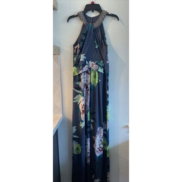 debut Dresses & Skirts - Women's Debut Gray Floral Neck Cross Rhinestone Dress Sz 6 US Or 10 London
